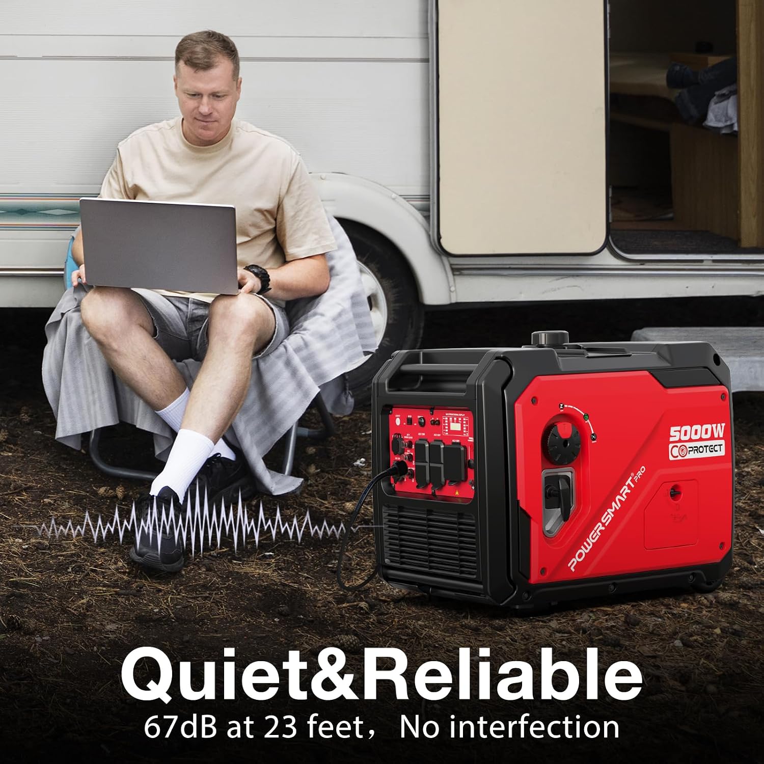 PowerSmart 5000-Watt Portable Inverter Generator Gas Powered with Electric Start, CO Protect, Super Quiet, 30 Amp for Home Use