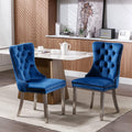 Ball & Cast Contemporary Upholstered Dining Chairs Set of 2, Velvet Button Tufted Kitchen Side-Chairs with Hang Ring & Nailhead Trims & Chrome Solid Wood Legs, 2-Piece Traditional Chair, Chrome+Blue