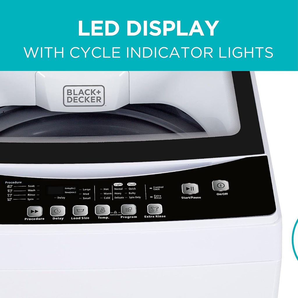 BLACK+DECKER Small Portable Washer, Washing Machine for Household Use, Portable Washer 3.0 Cu. Ft. with 6 Cycles, Transparent Lid & LED Display & BWDS Washer Dryer Stacking Rack Stand, White