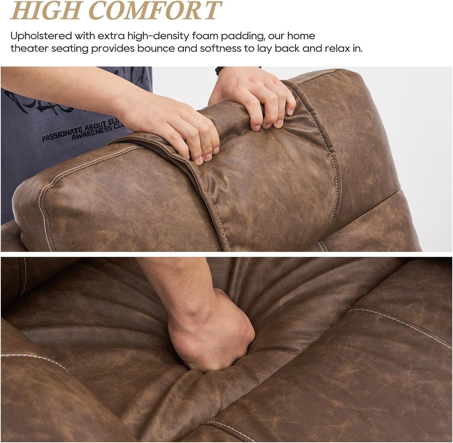 Power Recliner Chair with Extended Footrest, Electric Recliner Chair with Massage and Heat, Power Recliner Chairs for Adult with USB Ports, Side Pockets for Living Room (Dark Brown, PU)