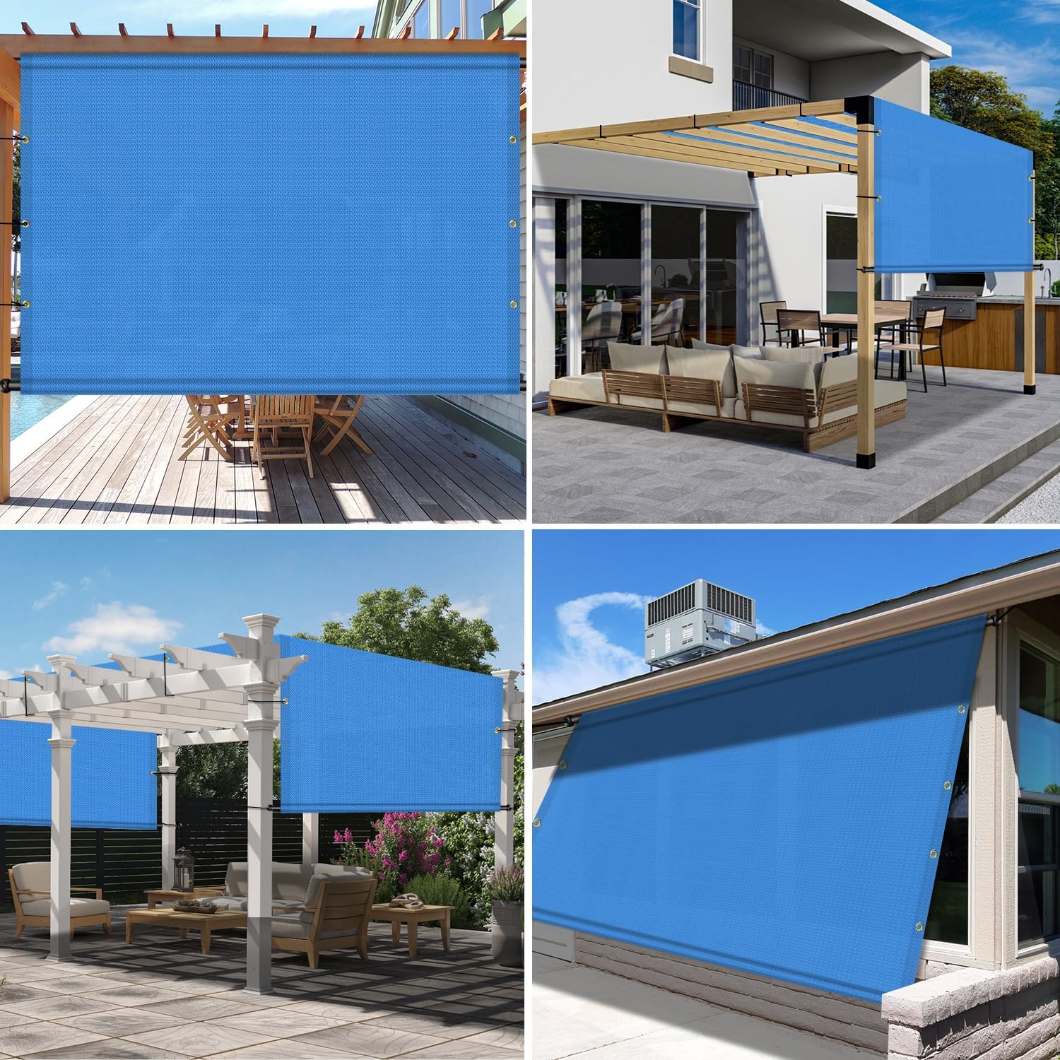 10' x 8' Universal Pergola Shade Cover Replacement Canopy with Grommets Weighted Rods Permeable for Outdoor Patio Porch Backyard Gazebo Blue