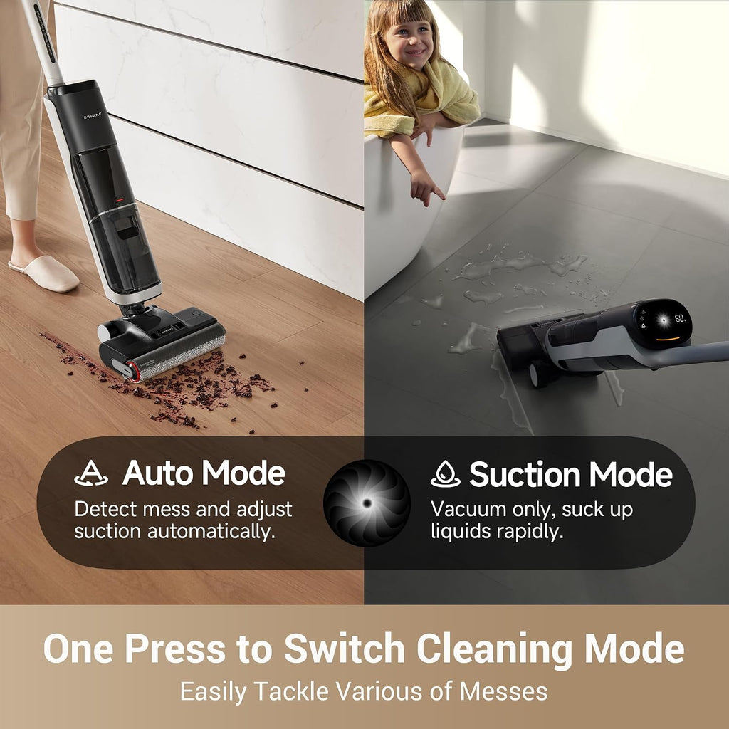 Dreame H14 Cordless Vacuum Mop, 180° Lie-Flat Wet Dry Vacuum cleaner, 140°F Brush Washing, Fast Hot Air Drying in 5Mins, Great for Sticky Messes (Renewed)