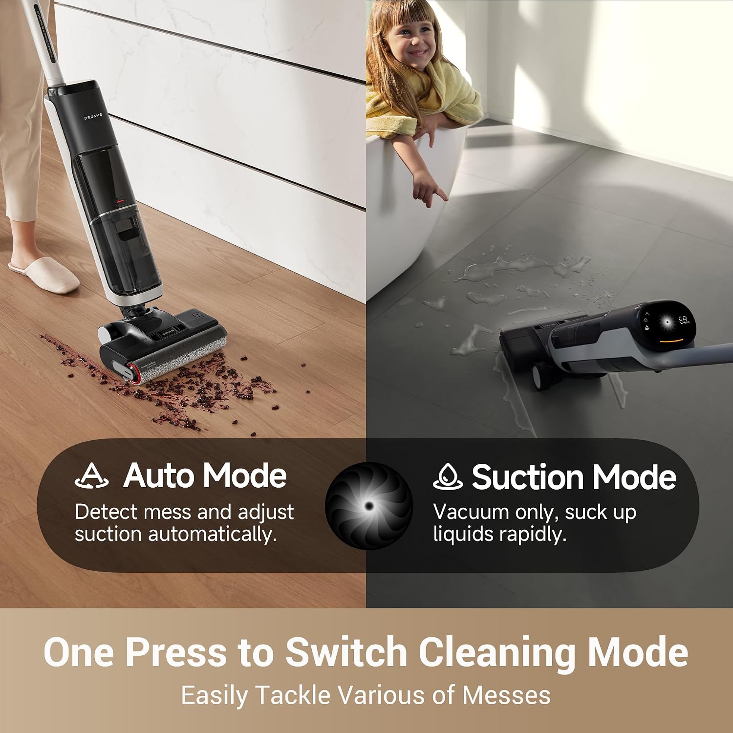 Dreame H14 Cordless Vacuum Mop, 180° Lie-Flat Wet Dry Vacuum cleaner, 140°F Brush Washing, Fast Hot Air Drying in 5Mins, Great for Sticky Messes (Renewed)