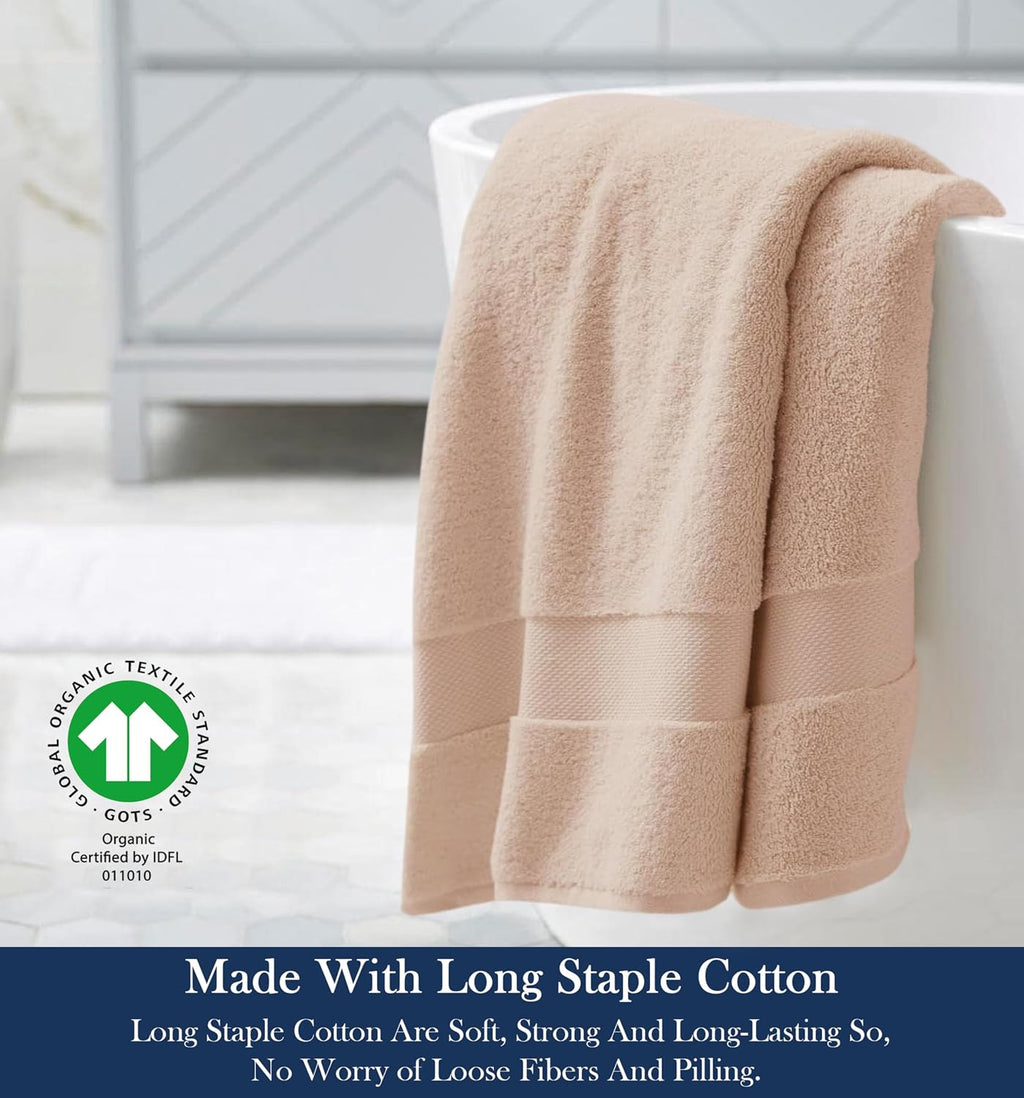 Organic Cotton Luxuriously Plush Bath Sheet Pack of 4 | GOTS & OEKO-TEX Certified | Premium Hotel Quality Towels | Feather Touch Technology|650 GSM Long Staple|Soft, Quick Dry & Ultra-Absorbent