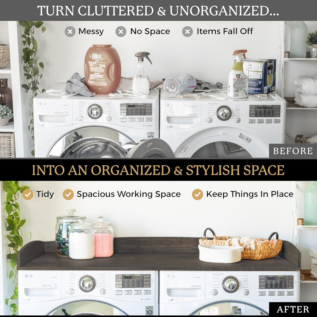 Nedura Washer Dryer Countertop w/Anti-Vibration Pads & Curved Edge Rails, Premium Bamboo Laundry Countertop, Washer Dryer Topper, Laundry Room Organization, Laundry Room Accessory - Espresso