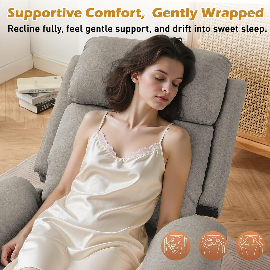 Korser Recliner Chair, Living Room Chairs for Adults, Padded Deep Seat Reading Chair with Side Pockets, Small Recliners for Small Spaces, Lounge Chair for Living Room, Bedroom, and RV (Linen)