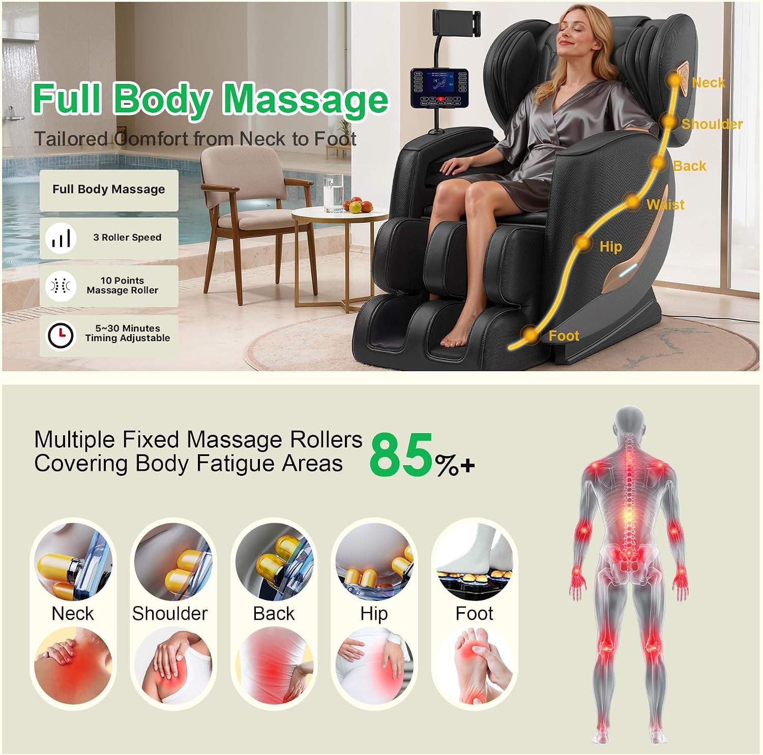 Upgraded Massage Chair Full Body, Zero Gravity Massage Chair Recliner- 10 Fix Points, 2026 Shiatsu Massage Chairs with Heat, Airbags, Foot Massage, 6 Auto Modes, Bluetooth Speaker
