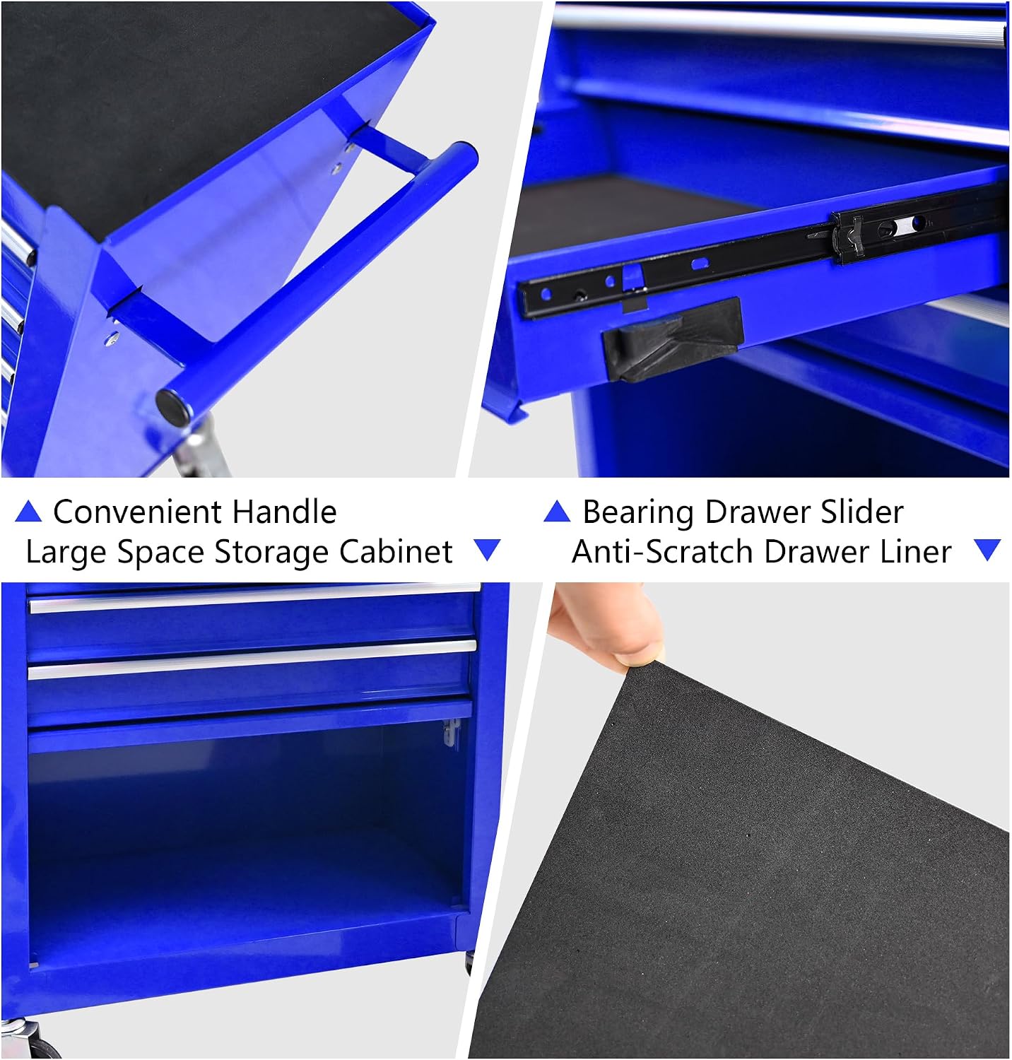 4-Drawer Tool Cart on Wheels, Drawers Rolling Tool Chest with 1 Cabinet, Mobile Trolley Organizer Tools Box with Locking Wheels & Ball Bearing Drawers for Garage,Warehouse,Repair Shop (Blue)