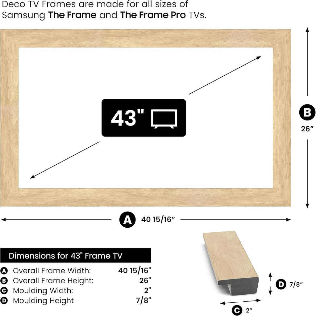 Museum Maple 43' Slim Deco TV Frame - Compatible ONLY with Samsung The Frame TVs (Fits 2021-2026, LS03A, LS03B, LS03C, LS03D, LS03FA)