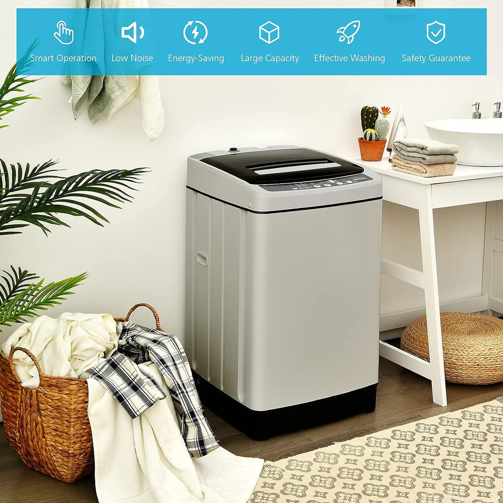 Giantex Full Automatic Washing Machine, 2 in 1 Portable Laundry Washer 1.5Cu.Ft 11lbs Capacity Washer and Spinner Combo 8 Programs 10 Water Levels Energy Saving Top Load Washer for Apartment Dorm