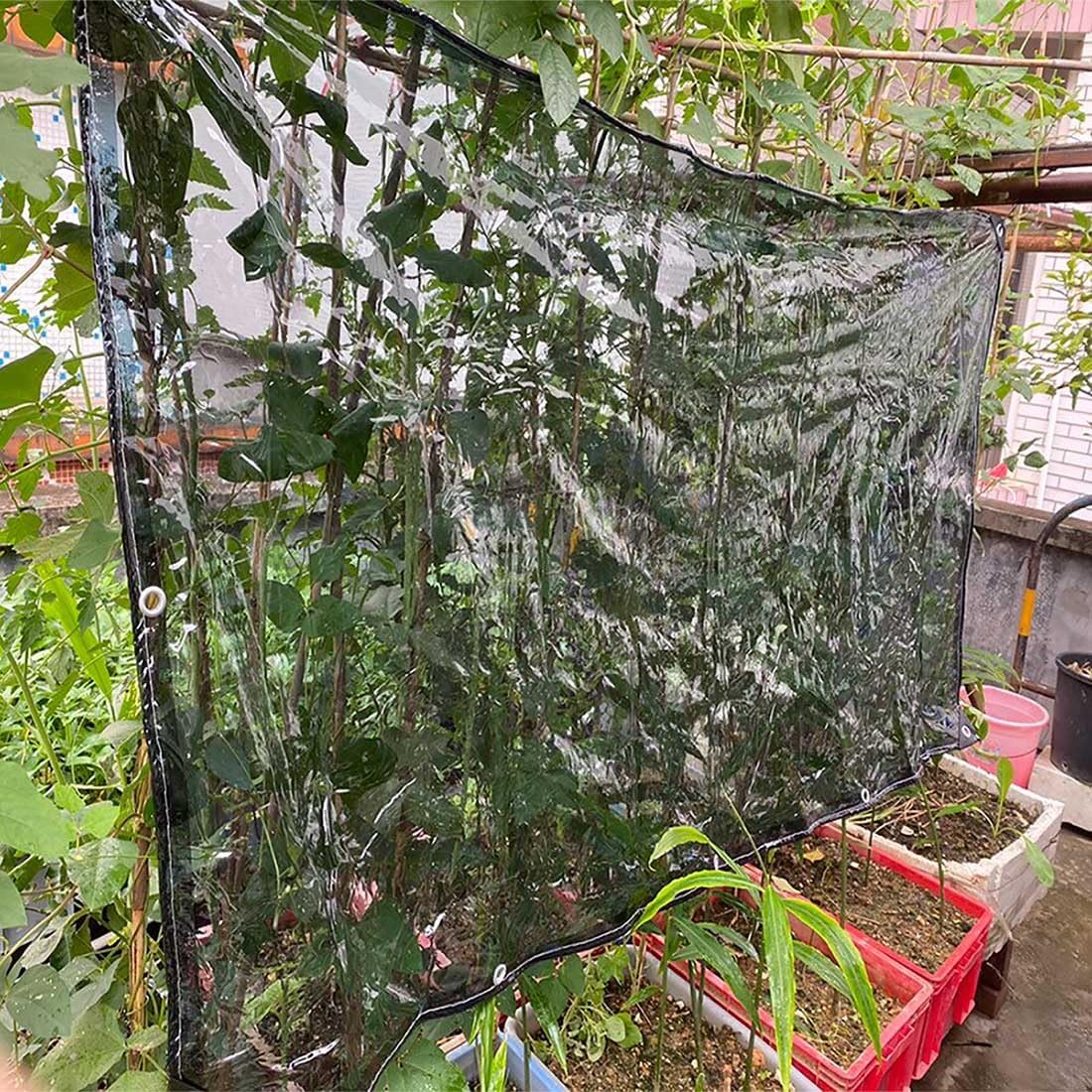 Transparent Tarpaulin 0.32mm, Clear Tarpaulin with Eyelets Waterproof Heavy Duty Reinforced Clear Plastic Tarp Sheet Pergola Covers, 450g/m² PVC Clear Tarps Windproof for Garden Gazebo(10x14.5ft)