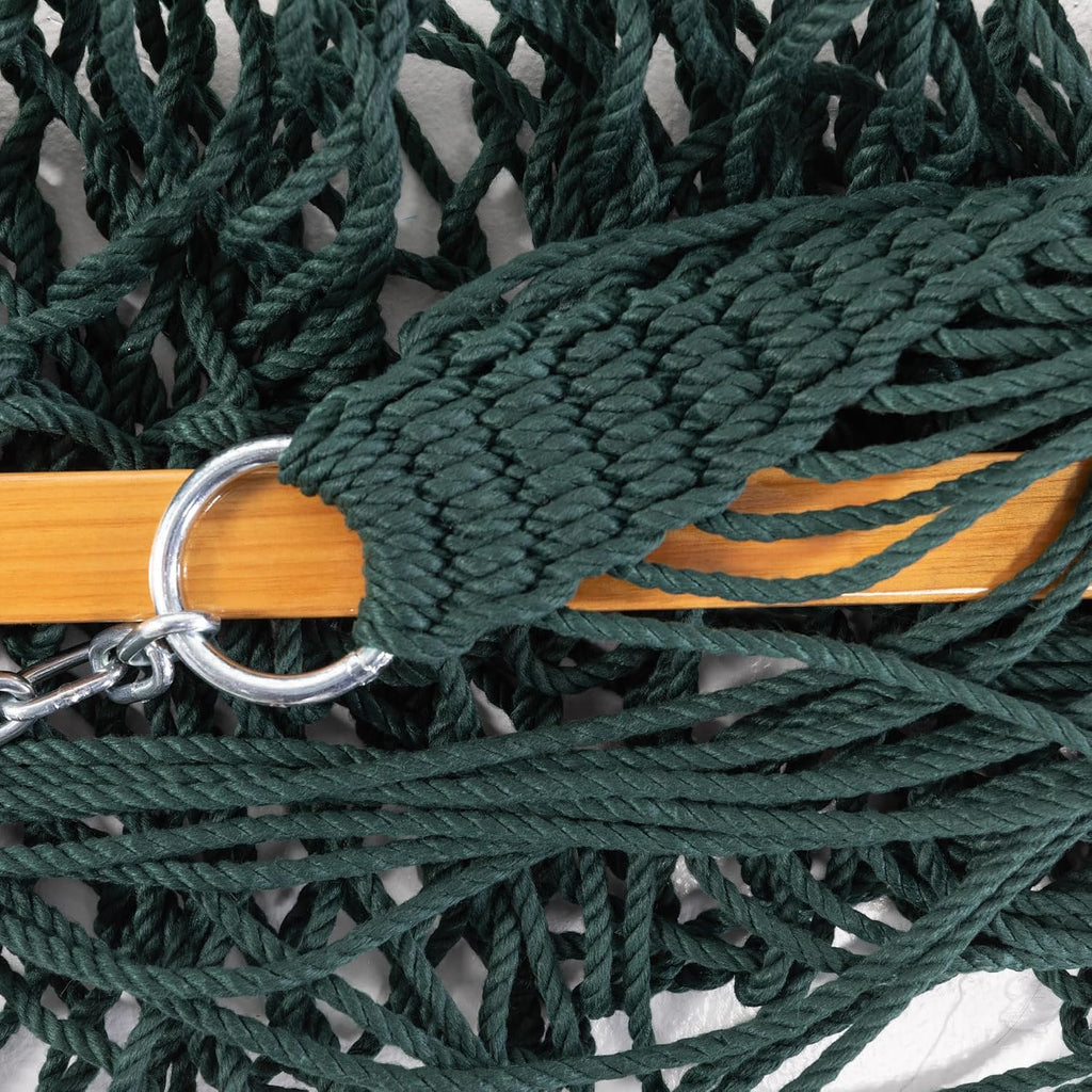 Original Pawleys Island Large Green DuraCord Rope Hammock – 13 ft. x 55 in., 2-Person, 450 lb Capacity, Oak Spreader Bar, Zinc-Plated Hardware, Handcrafted in The USA