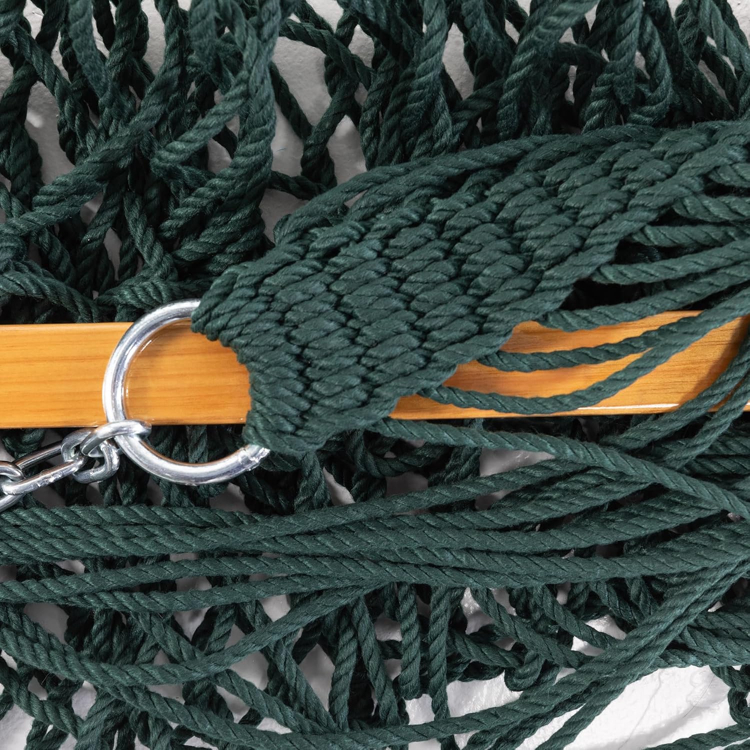 Original Pawleys Island Large Green DuraCord Rope Hammock – 13 ft. x 55 in., 2-Person, 450 lb Capacity, Oak Spreader Bar, Zinc-Plated Hardware, Handcrafted in The USA