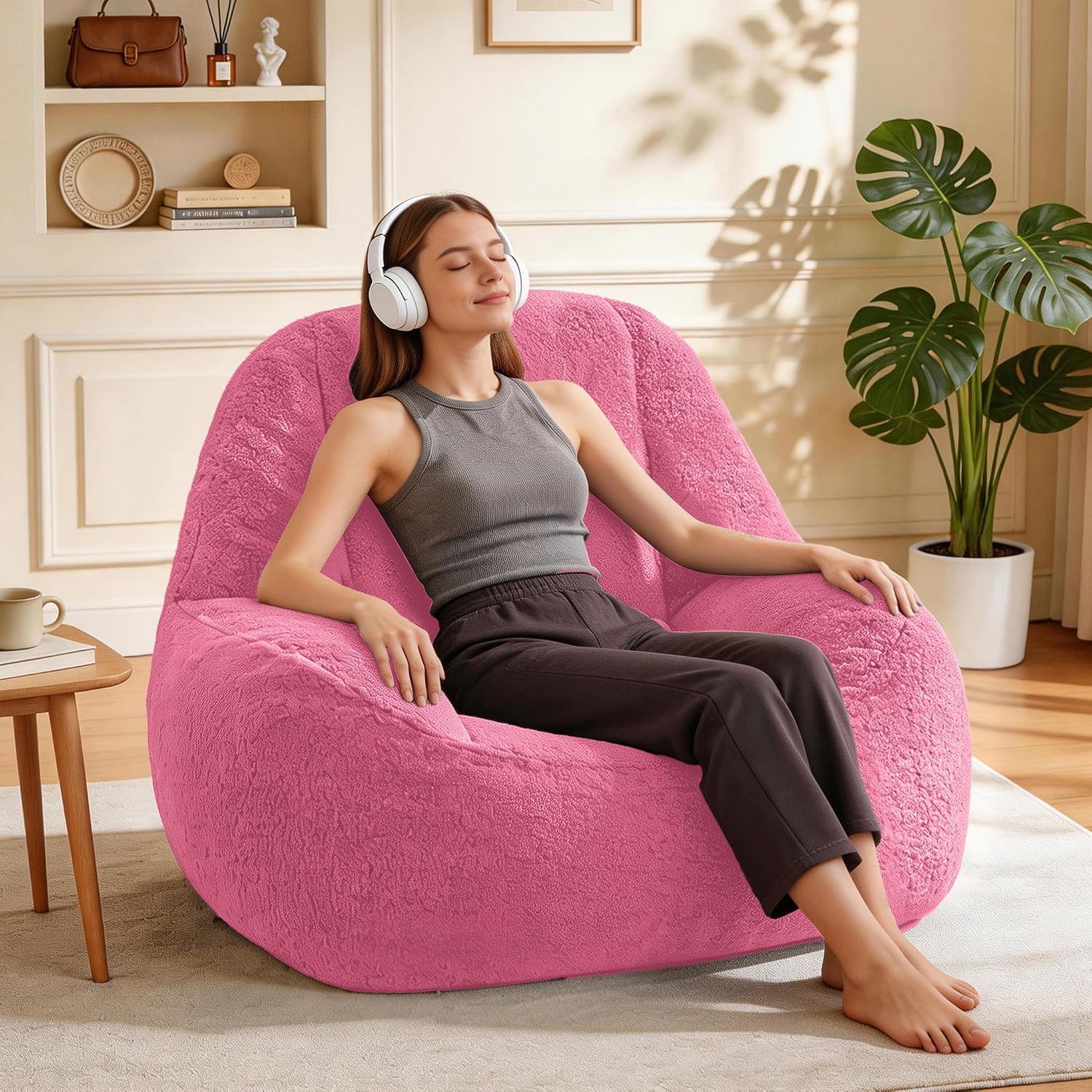 Homguava Bean Bag Chairs for Adults,Giant Beanbag Couch Adult Bean Bag Chair with Filler Included,Modern Lazy Sofa Comfy Chair for Living Room(Pink)