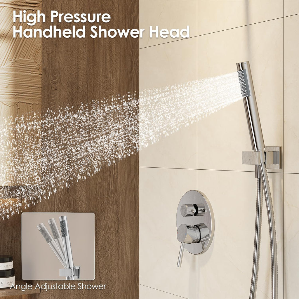 Gabrylly Shower System, Wall Mounted Shower Faucets Set with Shower Valve, High Pressure 10' Rain Shower head with Handheld Spray Combo, 2 Way Rainfall Shower Head Set, Chrome