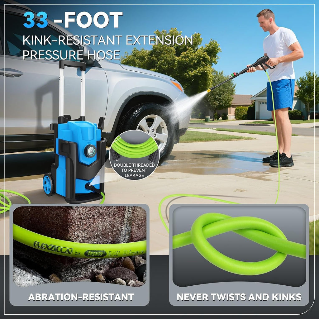Pressure Washer 5000PSI, Heavy Duty Power Washer Electric Powered, with 4 Nozzles,Foam Cannon,33FT Hose and 500ml Soap Bottle,Car Wash Machine/Car/Driveway/Patio Clean,Light Blue