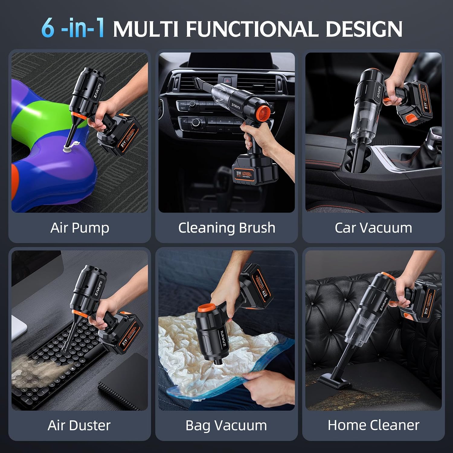 Car Vacuum Portable Cordless, 50000Pa High Power Rechargeable Dust Buster with 2 Batteries & Charger, 6-in-1 Handheld Vacuum Cleaners for Home, Car, Pet Hair, Keyboard, Graphite Black