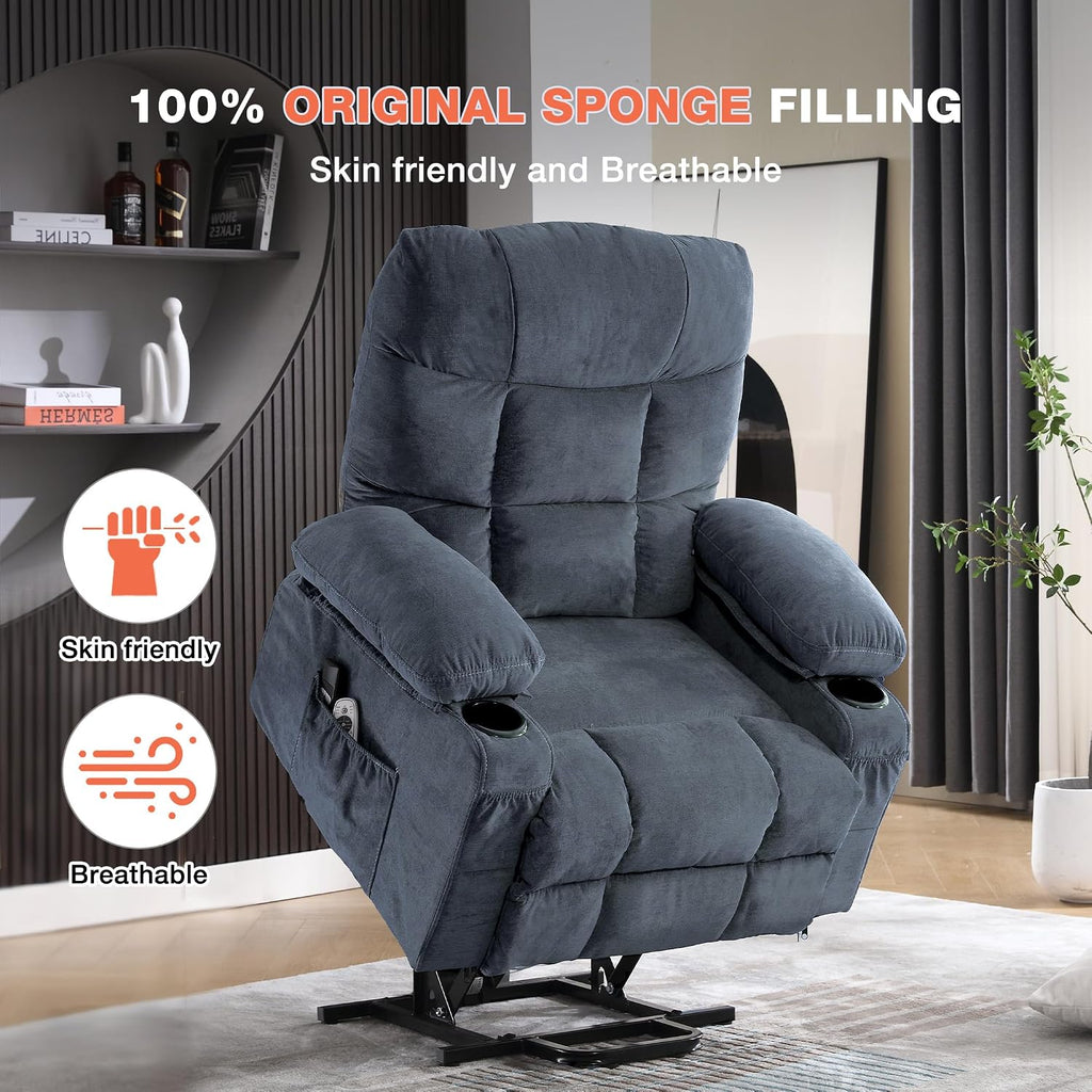 MAHOMICO Power Lift Recliner Chair for Elderly with Vibration Massage and Lumbar Heating, Electric Lift Recliner Single Sofa with Side Pocket, Two Cup Holders and USB Charge Port for Living Room