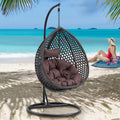 Egg Swing Chair with Stand,Black Hanging Egg Chair with Stand, Rattan Swing Egg with Soft Cushion, Outdoor Hanging with Foldable Basket & Metal Stand for Bedroom Patio (Black)