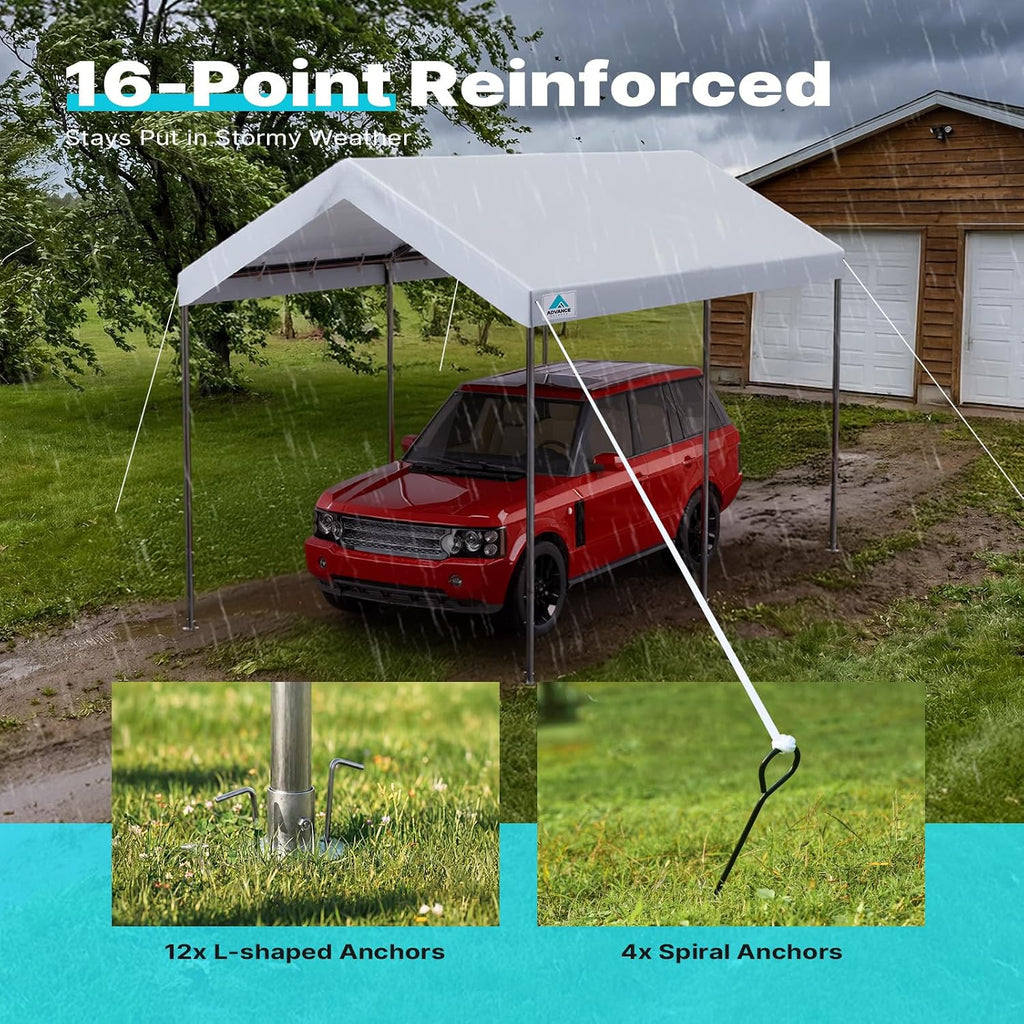 ADVANCE OUTDOOR 10x15 ft Heavy Duty Carport Potable Car Canopy Garage Party Tent Boat Shelter, Adjustable Height from 9.5 ft to 11 ft, White