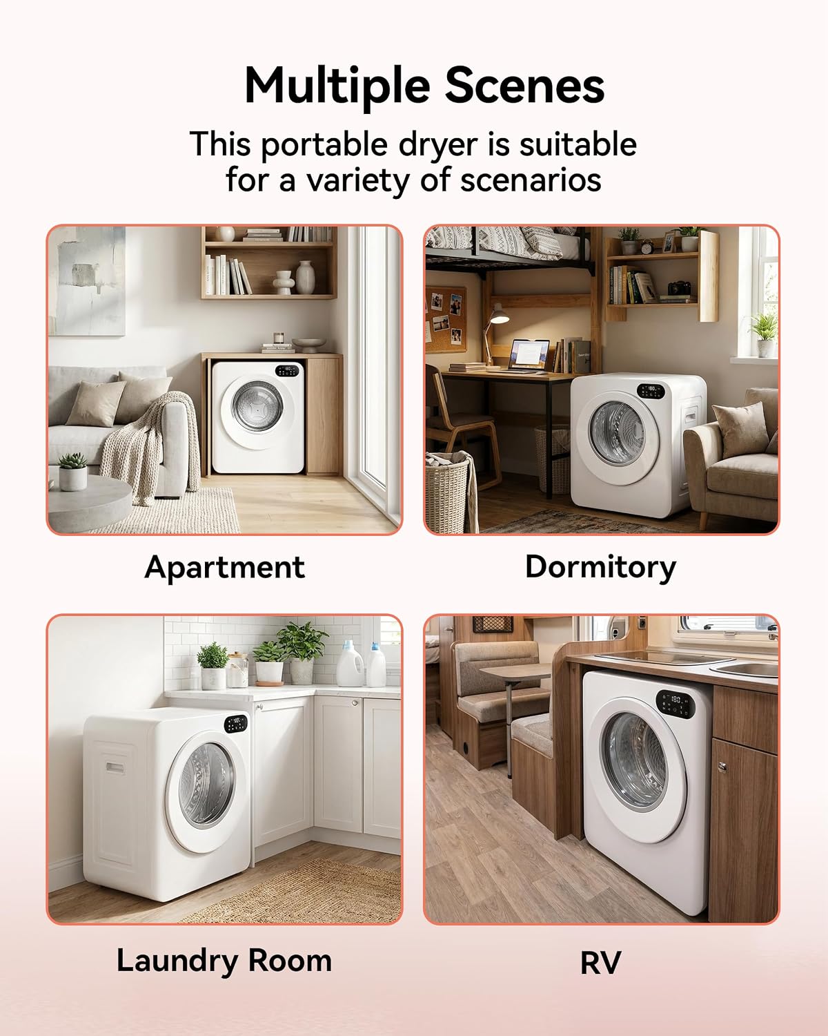 Euhomy 1.5 Cu.Ft Portable Dryer, 850W Clothes Dryer with Stainless Steel Drum, 4 Functions, LED Control Panel, 120V Portable Dryers for Laundry, Suitable for Apartments, Dorm, RVs, White