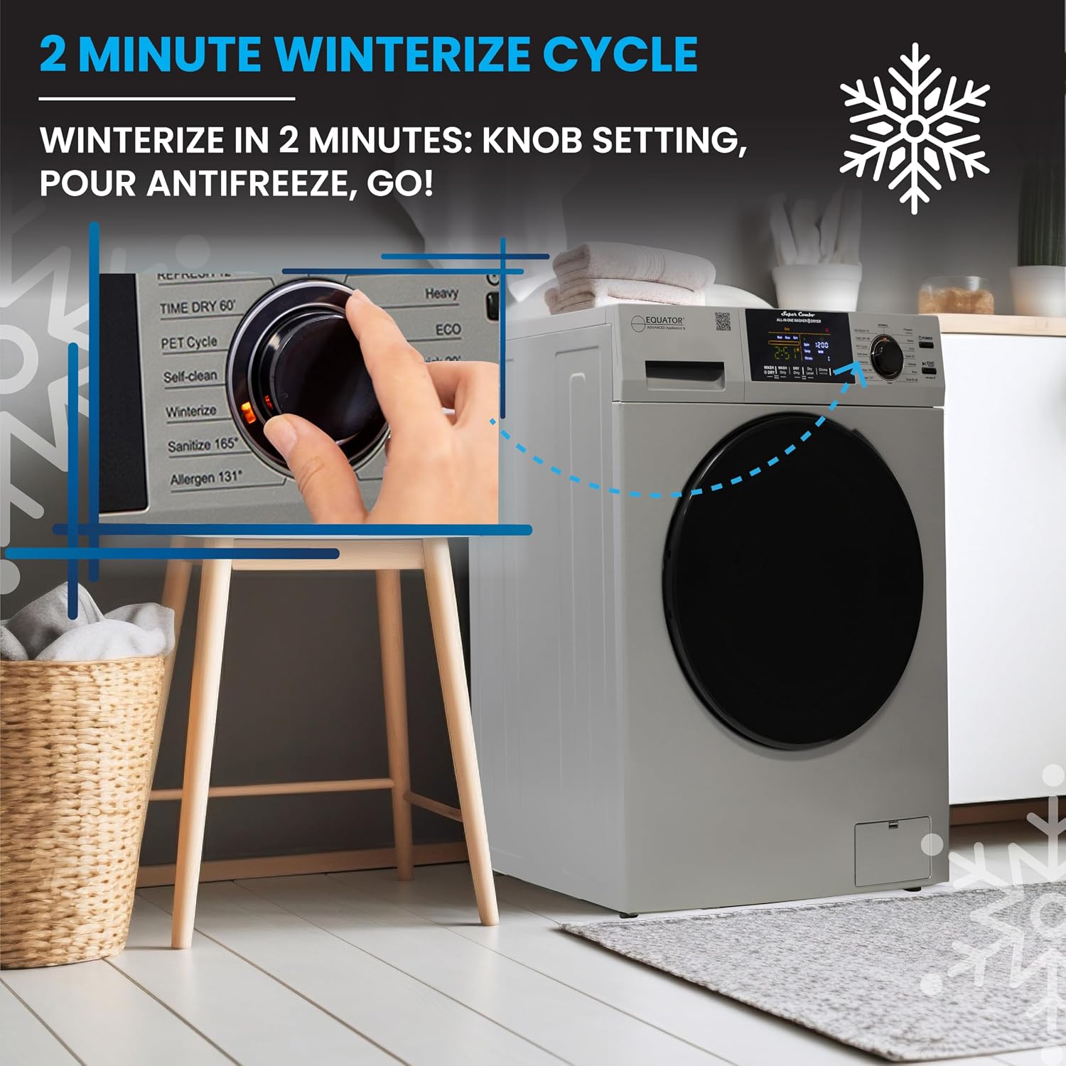 Equator All-in-One Washer Dryer VENTED-DRY 30% FASTER than Condense 15lb 110V in Silver