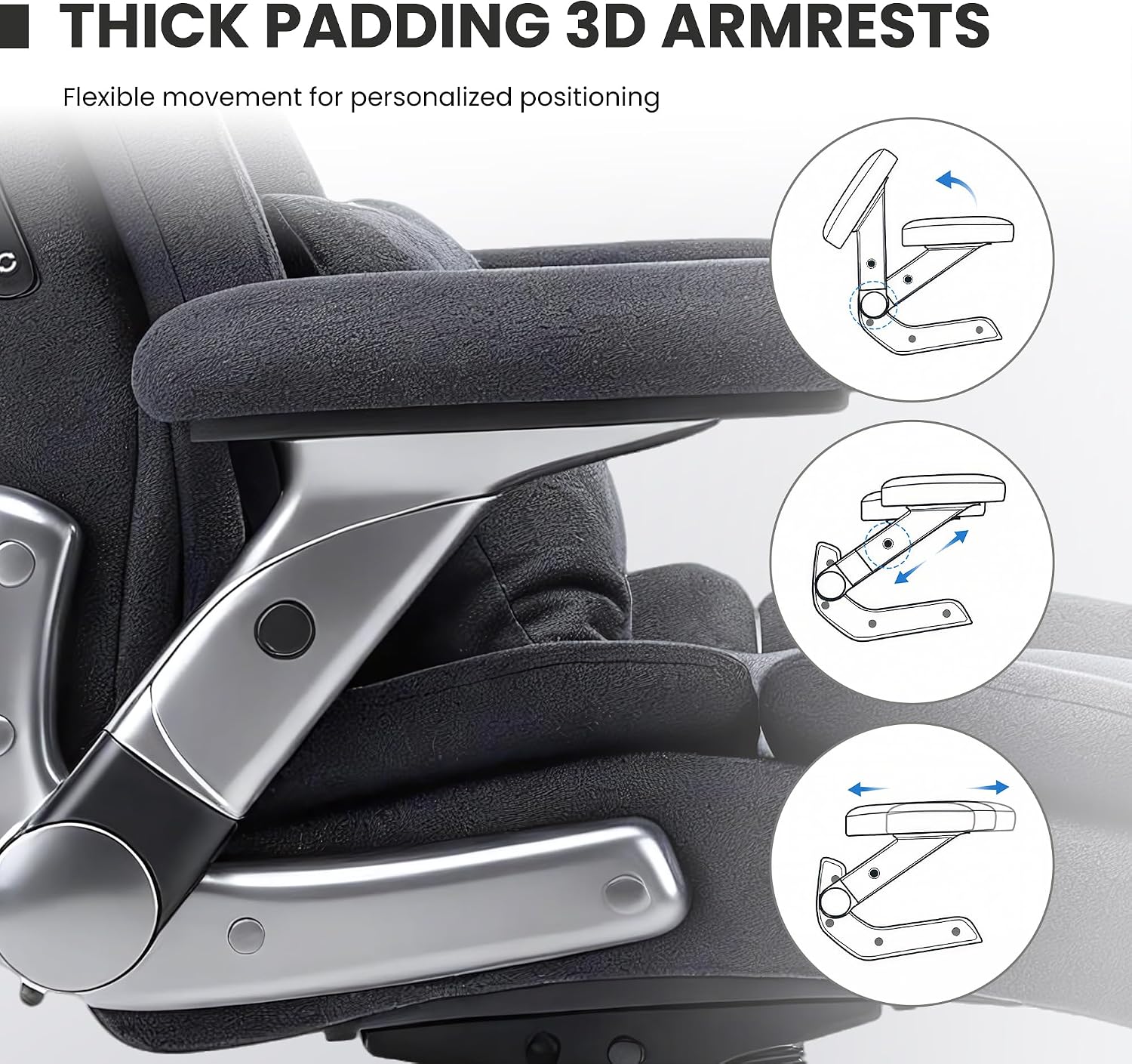 750lbs Heavy Duty Desk Chair with 3D Kneading Massage, Big and Tall Office Chairs with Ergonomic Support, 3D Armrests, 5 Quiet Dual Rubber Wheel, Thick Spring Cushion(Black-Fabric)