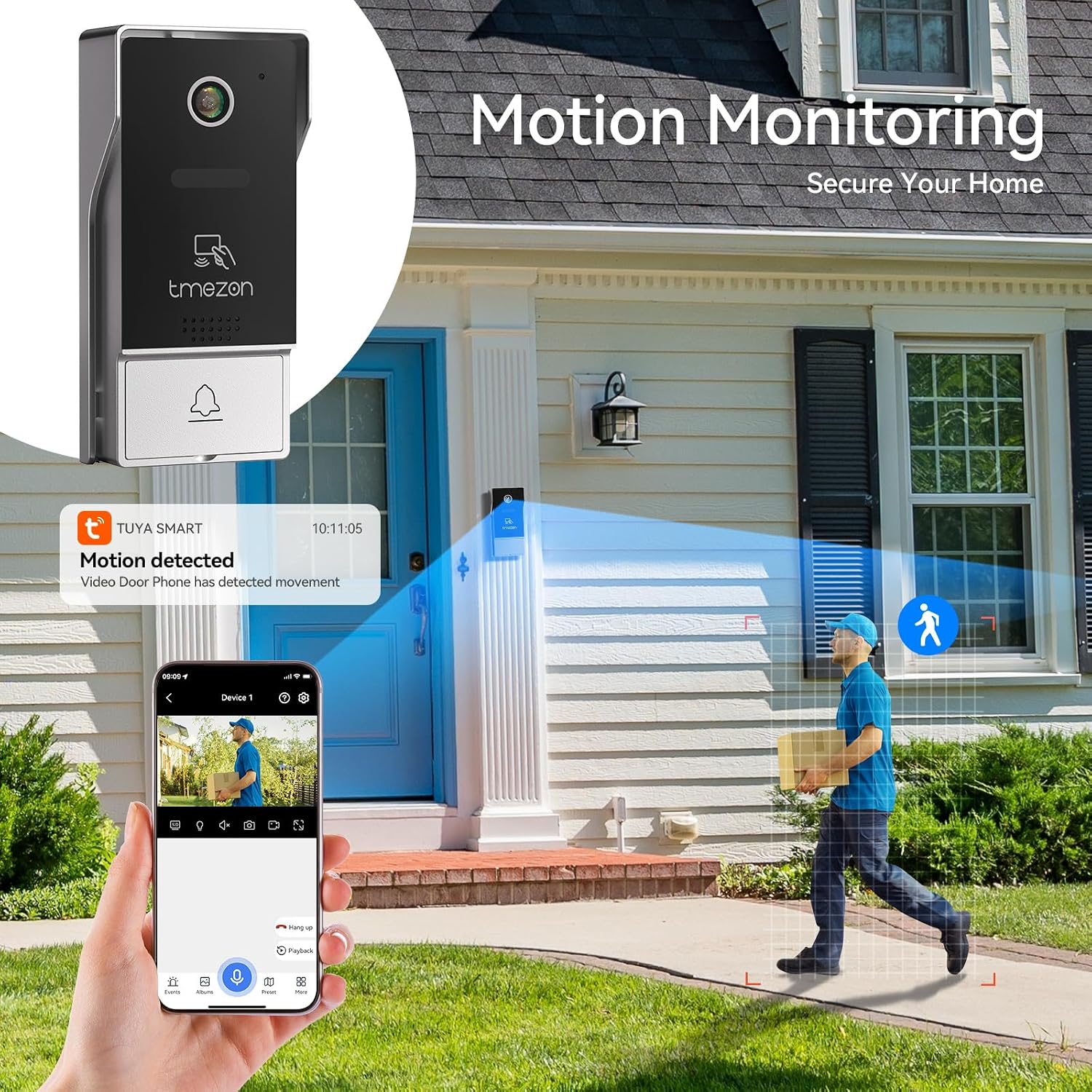 TMEZON 4-Wire 7 Inch Tuya 1080P WiFi Smart Video DoorPhone Intercom System with Wired Doorbell Password/Card Swipe Touchscreen