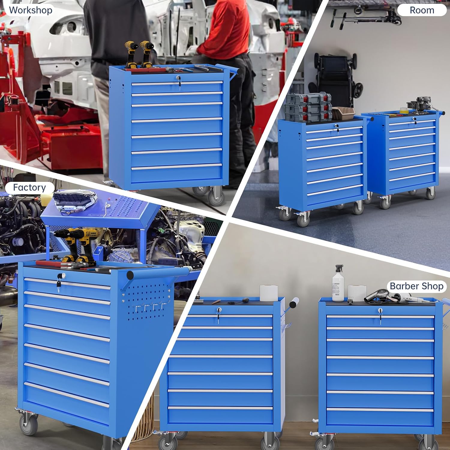 7-Drawer Tool Chest,Rolling Tool Cart with Wheels,High Capacity Tool Cabinet with Locking System for Garage, Warehouse, Workshop-Blue