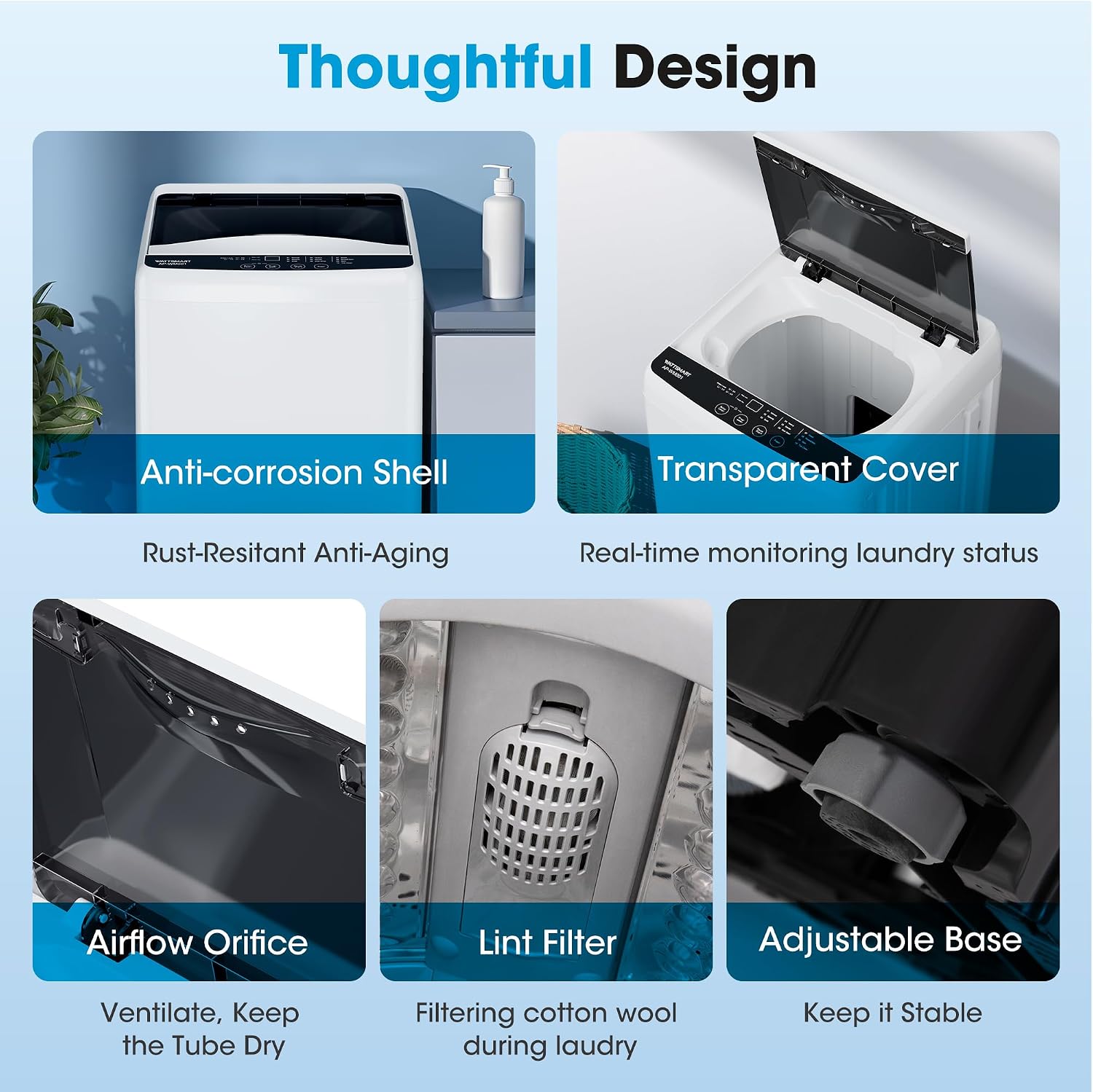 15.7lbs Portable Washing Machine, Full-Automatic Portable Washer,10 Wash Programs 6 Water Levels,Top Load Clothes Washer with Drain Pump for Apartment Bathroom, Dorms