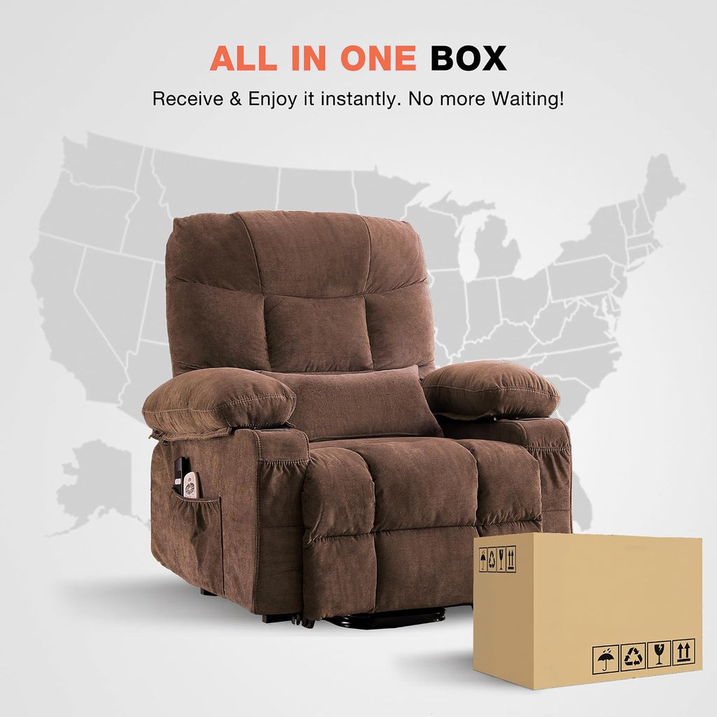 MAHOMICO Power Lift Recliner Chair for Elderly with Vibration Massage and Lumbar Heating, Electric Lift Recliner Single Sofa with Side Pocket, Two Cup Holders and USB Charge Port for Living Room