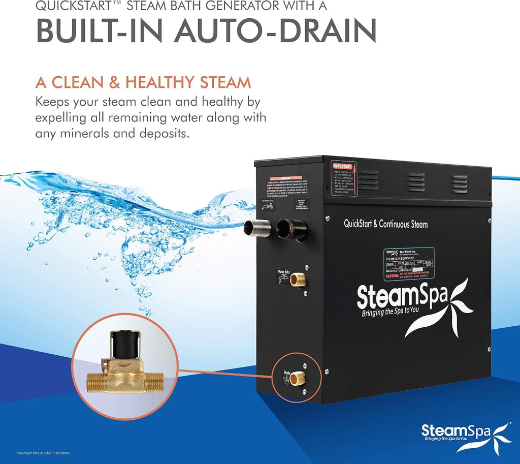 Steam Shower Generator Kit | Brushed Nickel + Auto Drain Combo| Dual Bottle Aroma Oil Pump | Steam Sauna Spa Stall Package|Touch Screen Wifi App/BT Control Panel |9 kW Raven | RVB900BN-ADP