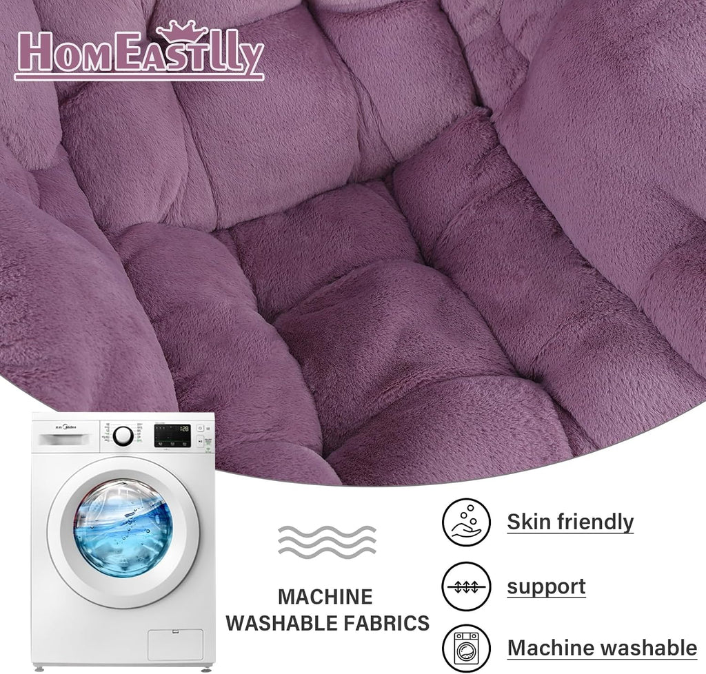 Lazy Chair with Ottoman, Reading Chair with a Pillow, Leisure Sofa Armchair with Ottoman, Large Accent Chair for Bedroom, Living Room, Dorm Room, Plush Purple