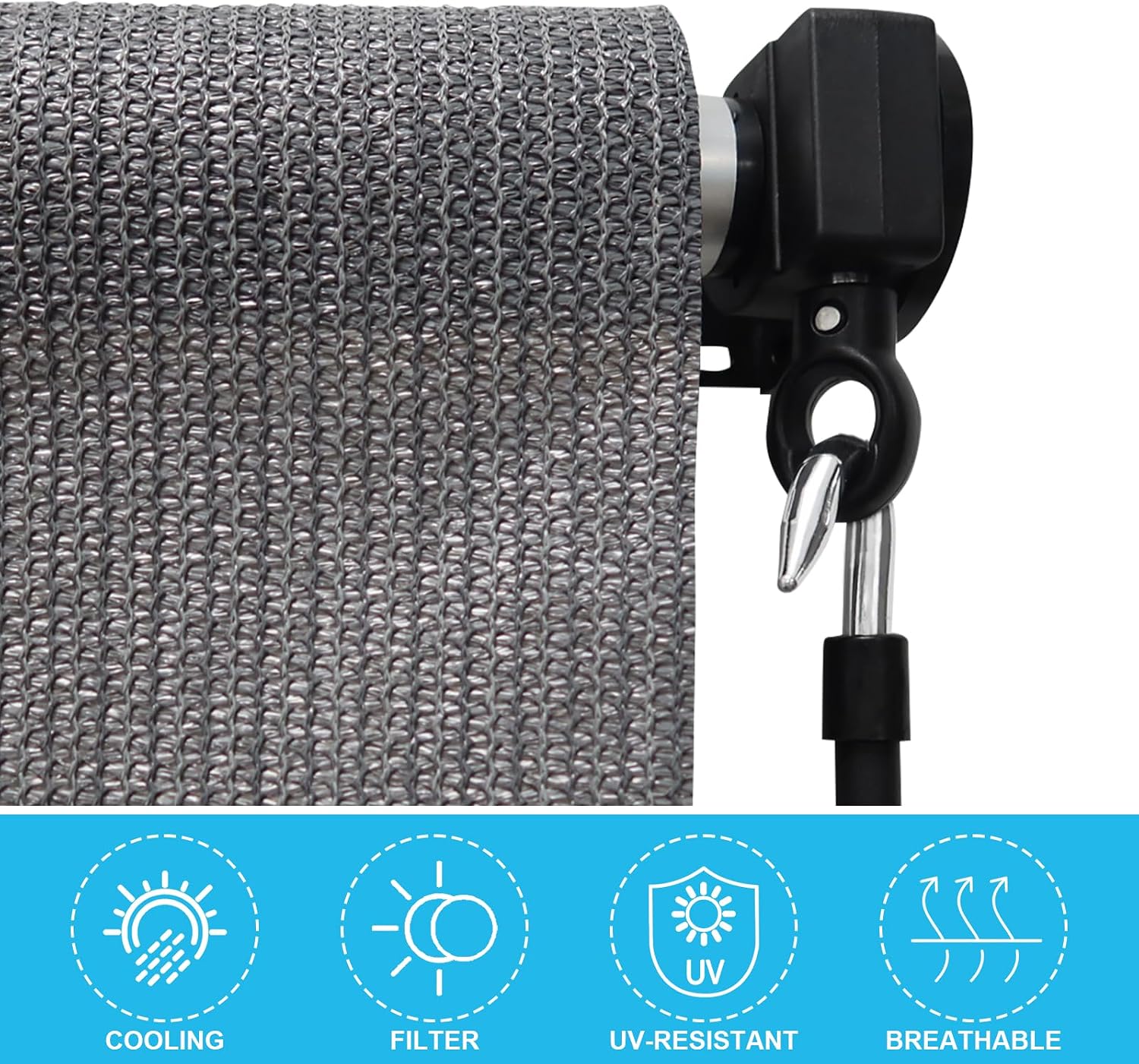 Amagenix Outdoor Roller Shades, 220GSM HDPE Exterior Cordless Patio Shades Roll Up Outdoor Blinds for Porch Gazebo 10'(W) x 8'(H), Spliced Poles Design, Grey