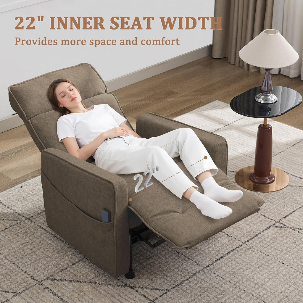 Korser Power Recliner Chair for Adults, Electric Recliner Chairs for Living Room, Comfy Recliners Cashmere Reclining Chair with One-Touch Adjustment & Side Pockets for Reading, Bedroom, Lounge, Brown