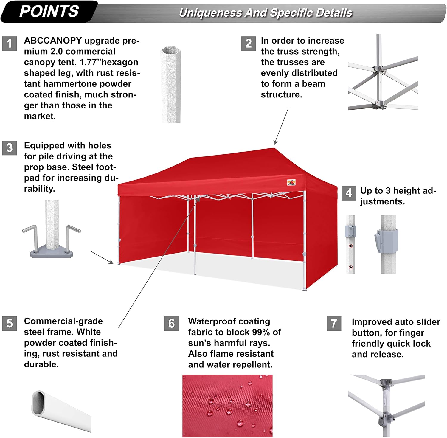 ABCCANOPY Premium Canopy Tent Commercial Instant Shade 10x20 Premium-Series, Red