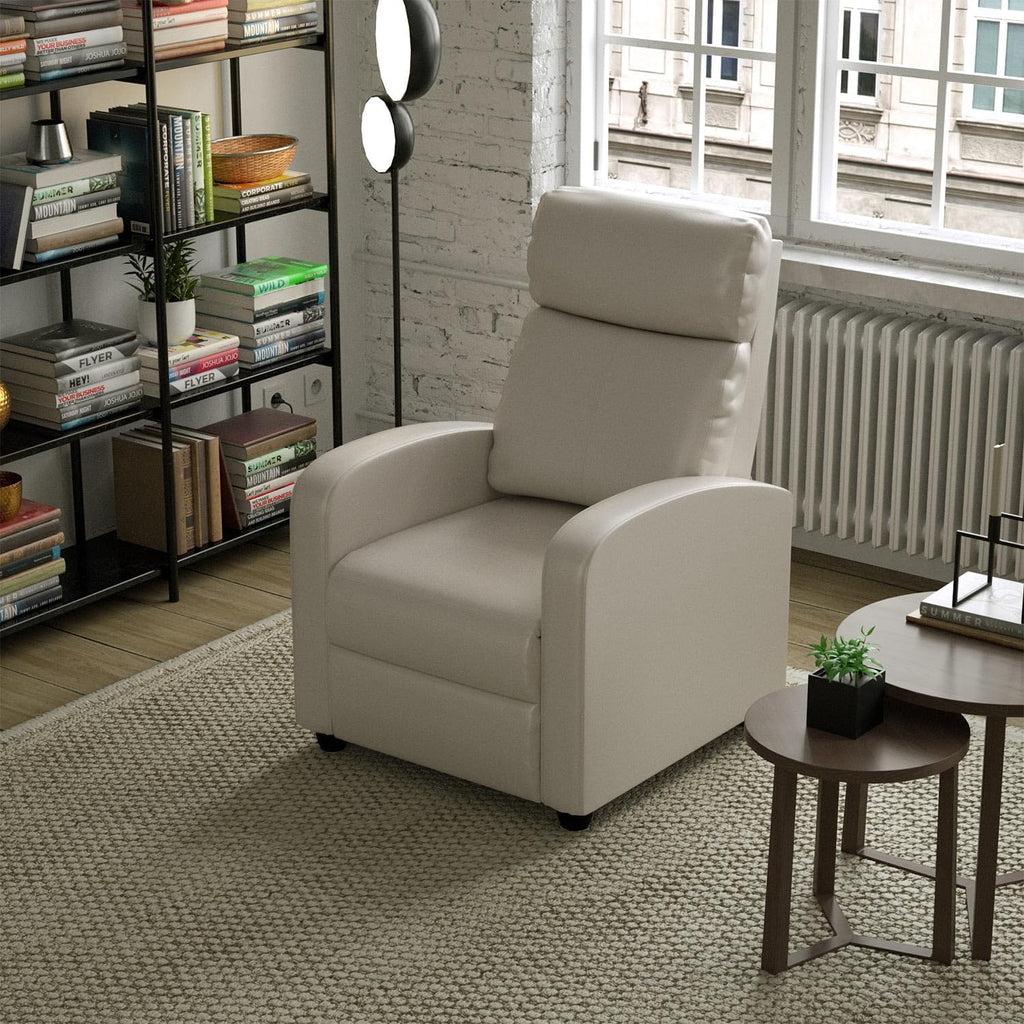 MKDLUFEI Massage Recliner Chair, Single Sofa Chair with Remote Control, Adult Chair Recliner, Living Room Recliners with Pu Leather Push Back Backrest, Beige