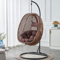 Swining Egg Chair with Stand,Wicker Rattan Hanging Egg Chairs, Patio Swing with UV Resistant Cushion, Outdoor Indoor Hanging with Foldable Basket & Metal Stand for Bedroom (Brown-S)