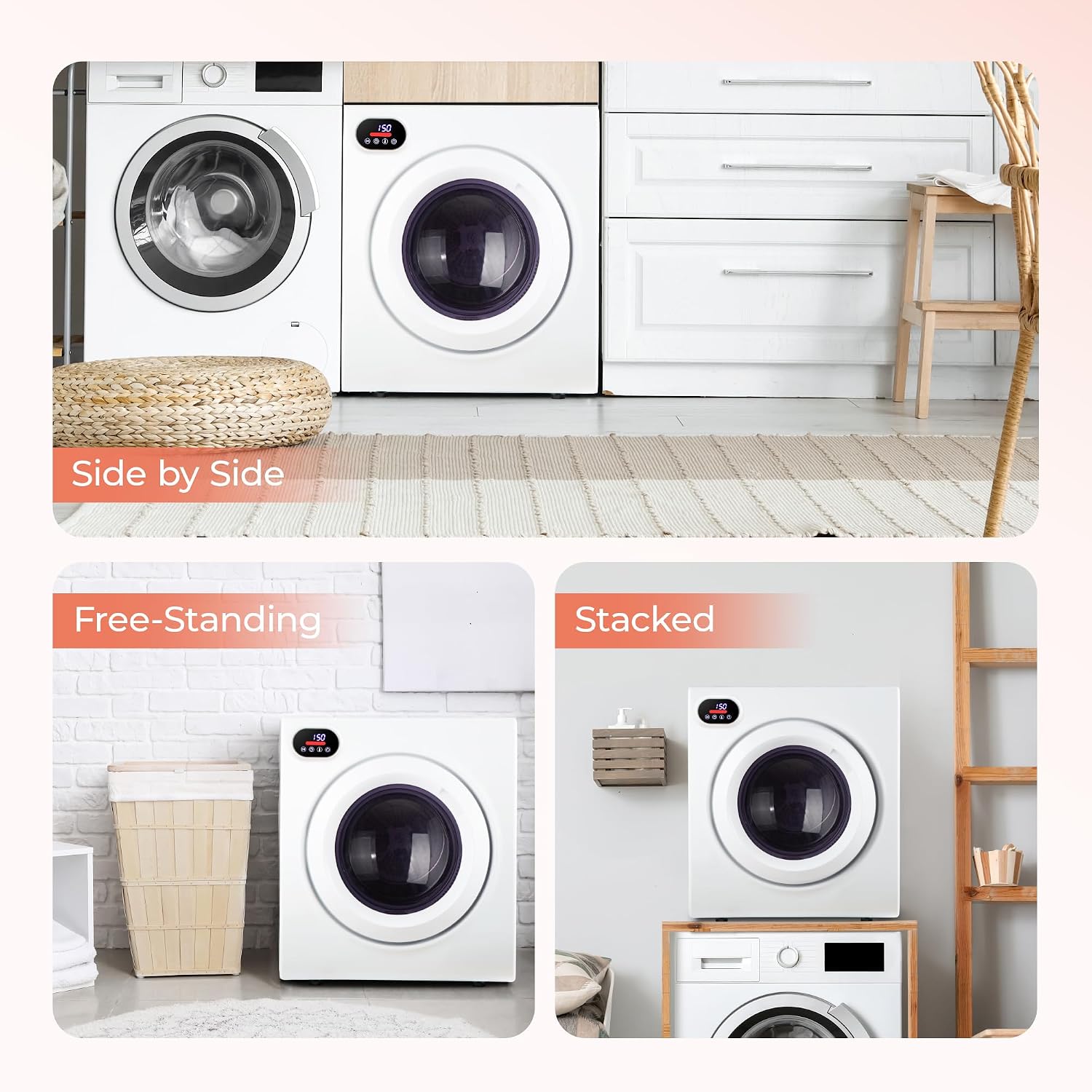 Euhomy 2.65 Cu.Ft Portable Dryer with Exhaust Hose, Clothes Dryer with Four Functions, 1400w Dryer Machine with Stainless Steel Drum, Suitable for Apartments, RVs, Gym