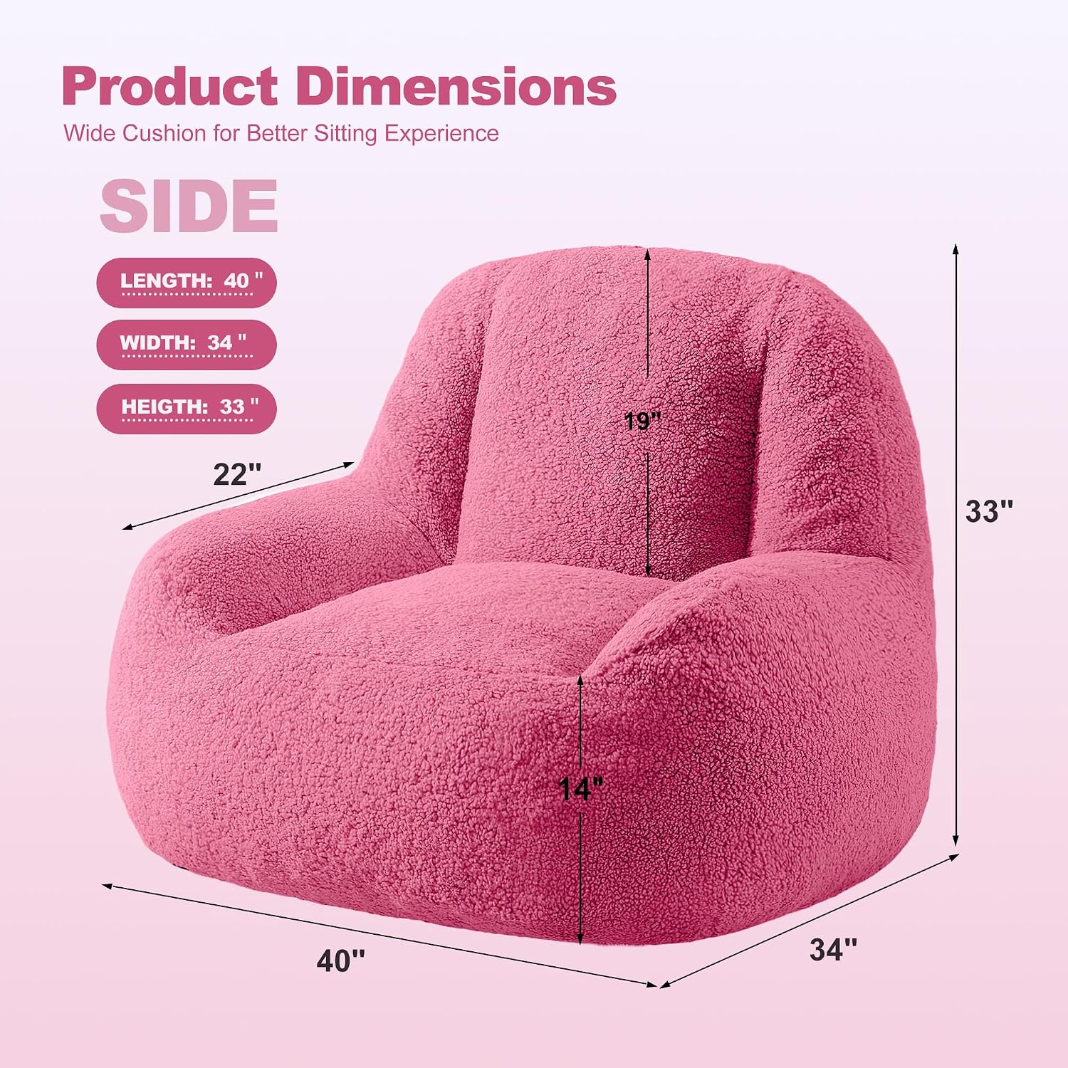 Homguava Bean Bag Chairs for Adults,Giant Beanbag Couch Adult Bean Bag Chair with Filler Included,Modern Lazy Sofa Comfy Chair for Living Room(Pink)