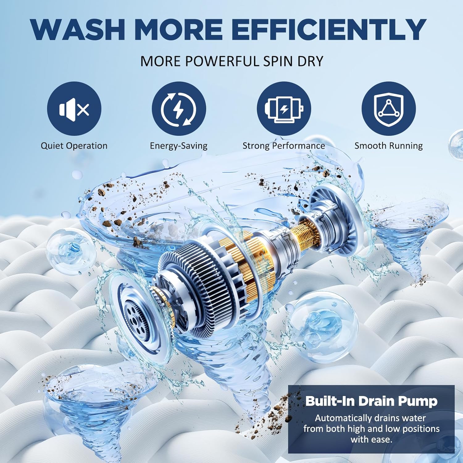 YASHE 17.6Lbs Portable Washing Machine, Full-Automatic Portable Compact Washer with Drain Pump, 10 Programs 8 Water Levels, Compact Washers with LED Display for Apartment Home RV Dorm