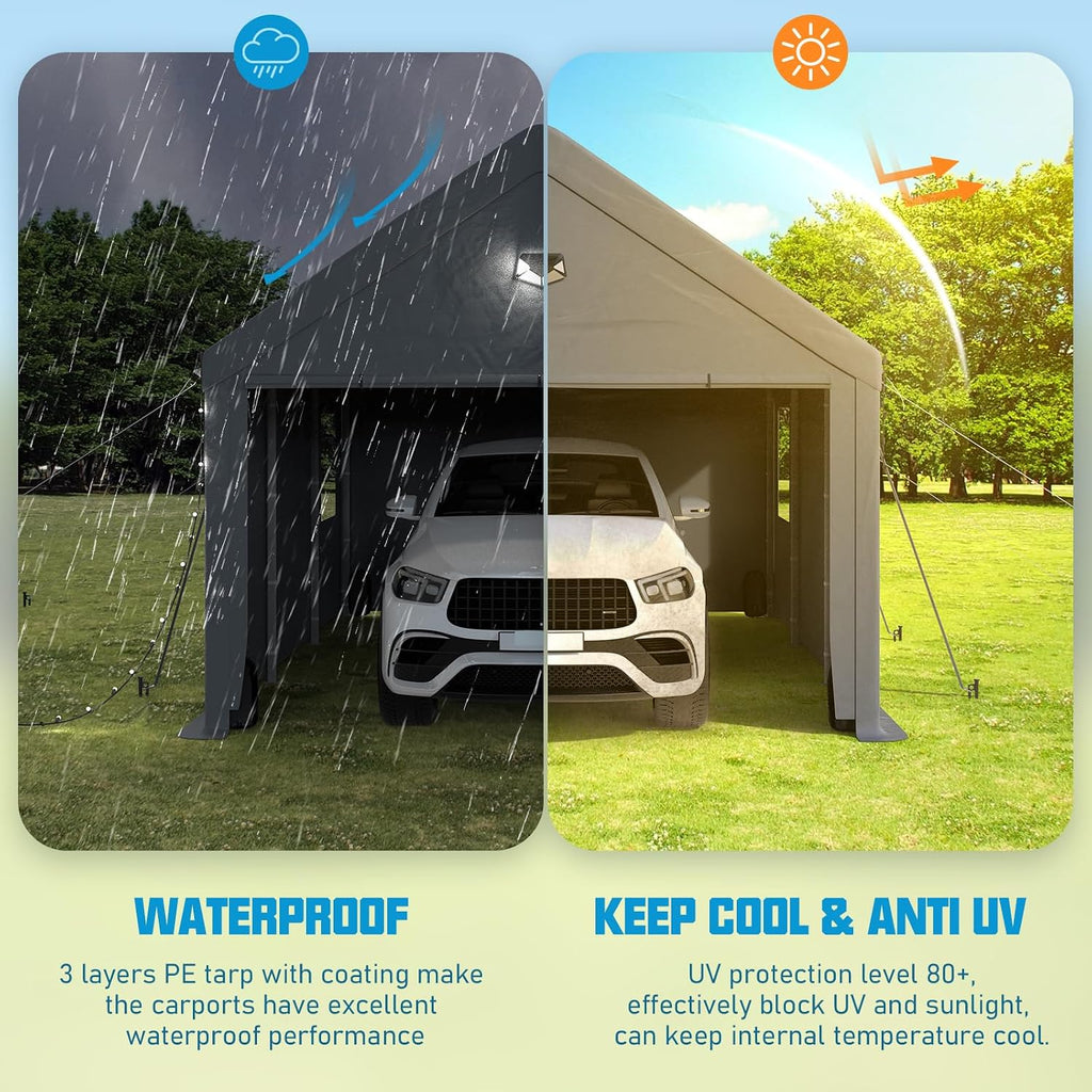 Carports Canopy Heavy Duty, Portable Garage with Sidewalls (12x20, Grey)