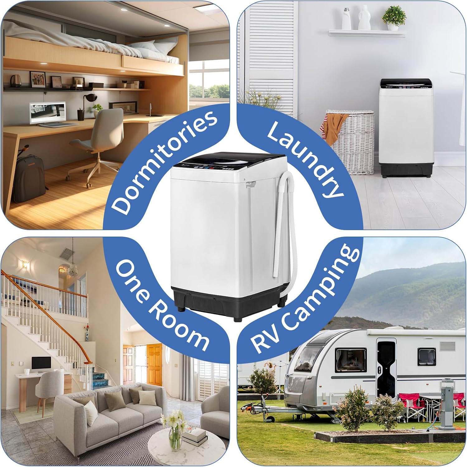 Winado 15.6LBS Portable Washing Machine, Full-Automatic Laundry Machine with Stainless Steel Drum, 10 Wash Programs Compact Washer and Spin Dryer Combo with Drain Pump for Apartment, Dorm, Home