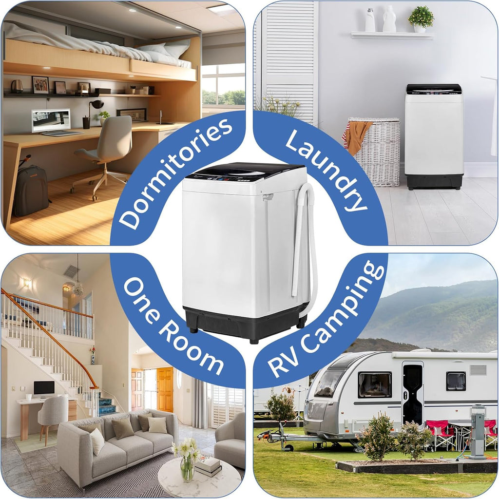 Winado 2 in 1 Full Automatic Washing Machine, 15.6Lbs Top Load Portable Washer with Drain Pump, 10 Wash Programs 8 Water Level Washer and Dryer Combo, for Apartments, RV, Camping
