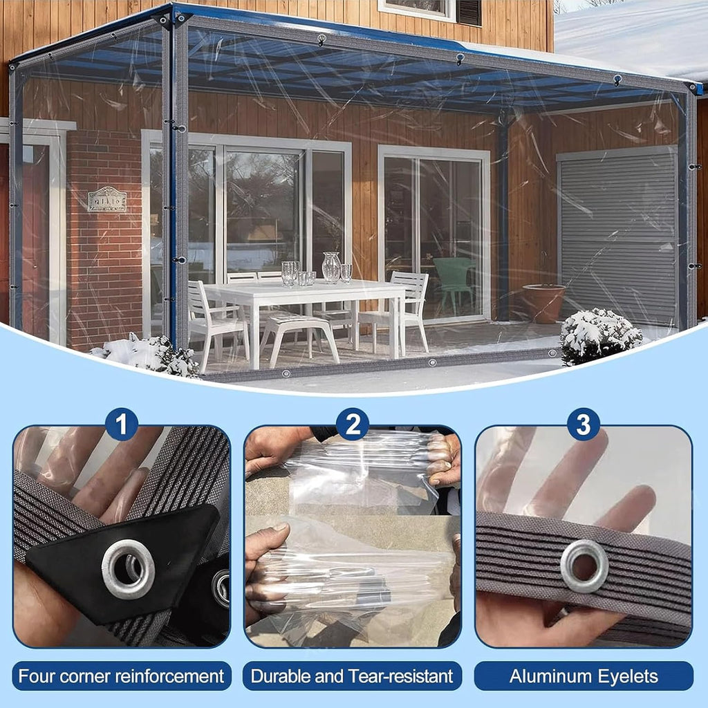 13x17 FT Pavilion Clear Tarp Heavy Duty - Waterproof Transparent Vinyl Cover with Reinforced Edges & Grommets, Tarpaulin for Pavilion, Gazebo, Pergola, Patio Outdoor Roof and Rain Protection