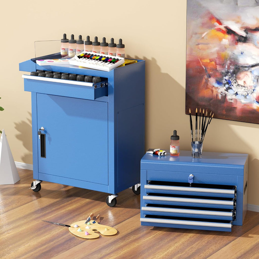 INTERGREAT Rolling Tool Chest, 5-Drawer Tool Box Organizer, Lockable Wheels & Sliding Drawers & Detachable Top, Tool Storage Cabinet for Garage Workshop (Blue)