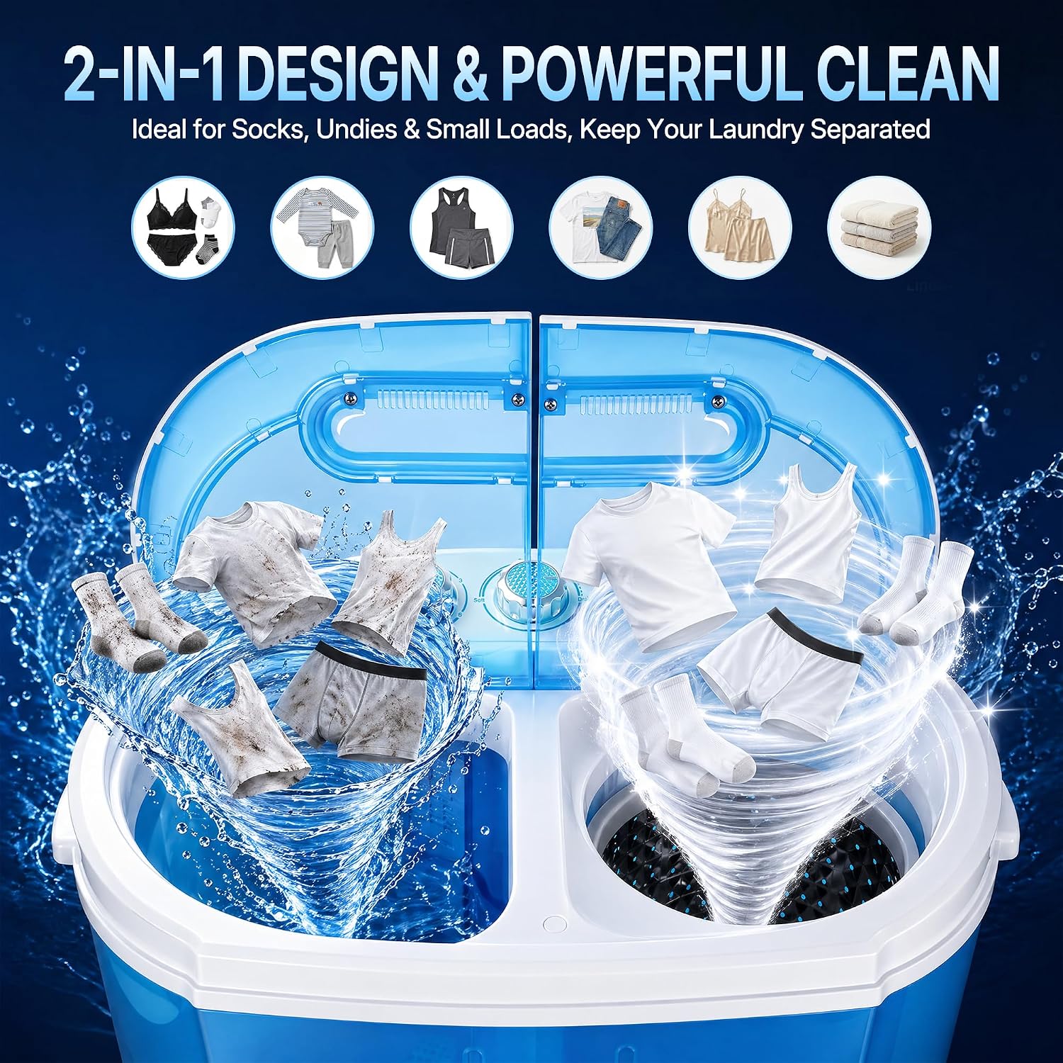 ZenStyle Portable Washer Compact Twin Tub 9.9 LB Mini Top Load Washing Machine Washer/Spinner w/ 6.57 FT Inlet Hose