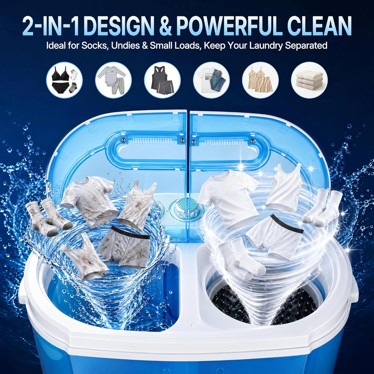ZENY Portable Clothes Washing Machine Mini Twin Tub Small Laundry Washer Aparment Spin Dryer 9.9lbs Capacity Lightweight for Dormitory, RV blue