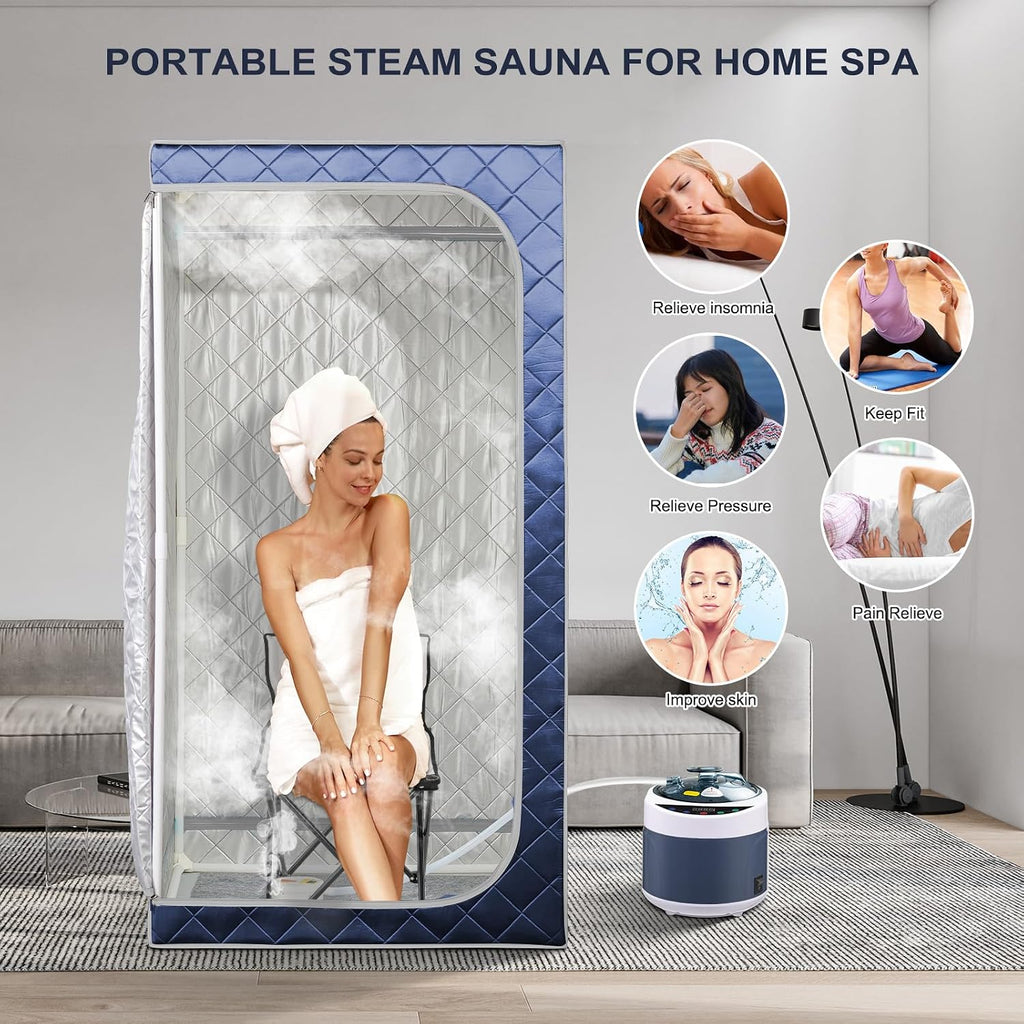 Portable Steam Sauna, Full Size Personal Home Sauna, with 1500W Steam Generator and Timing Control Remote, Foldable Chair, Steam Saunas for Home Spa