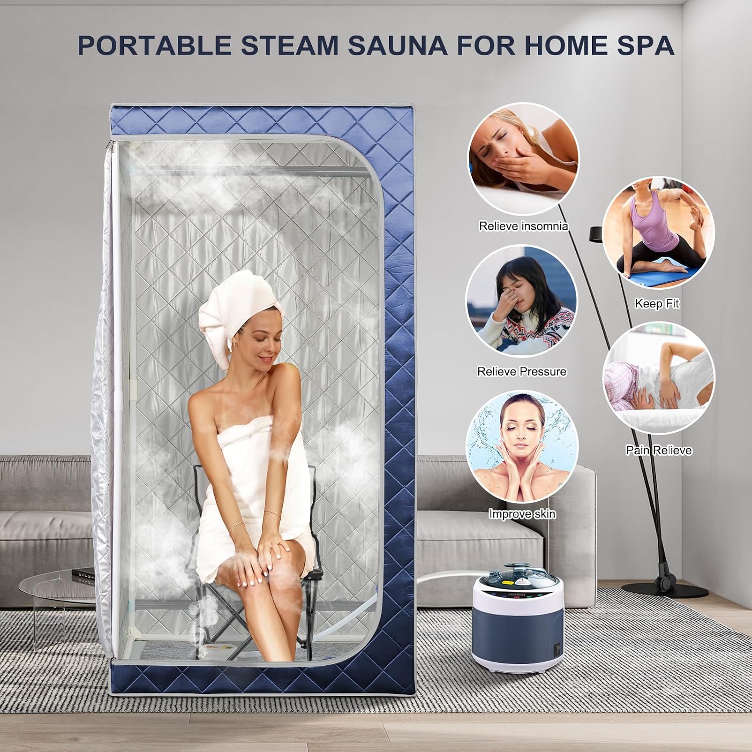 Portable Steam Sauna, Full Size Personal Home Sauna, with 1500W Steam Generator and Timing Control Remote, Foldable Chair, Steam Saunas for Home Spa